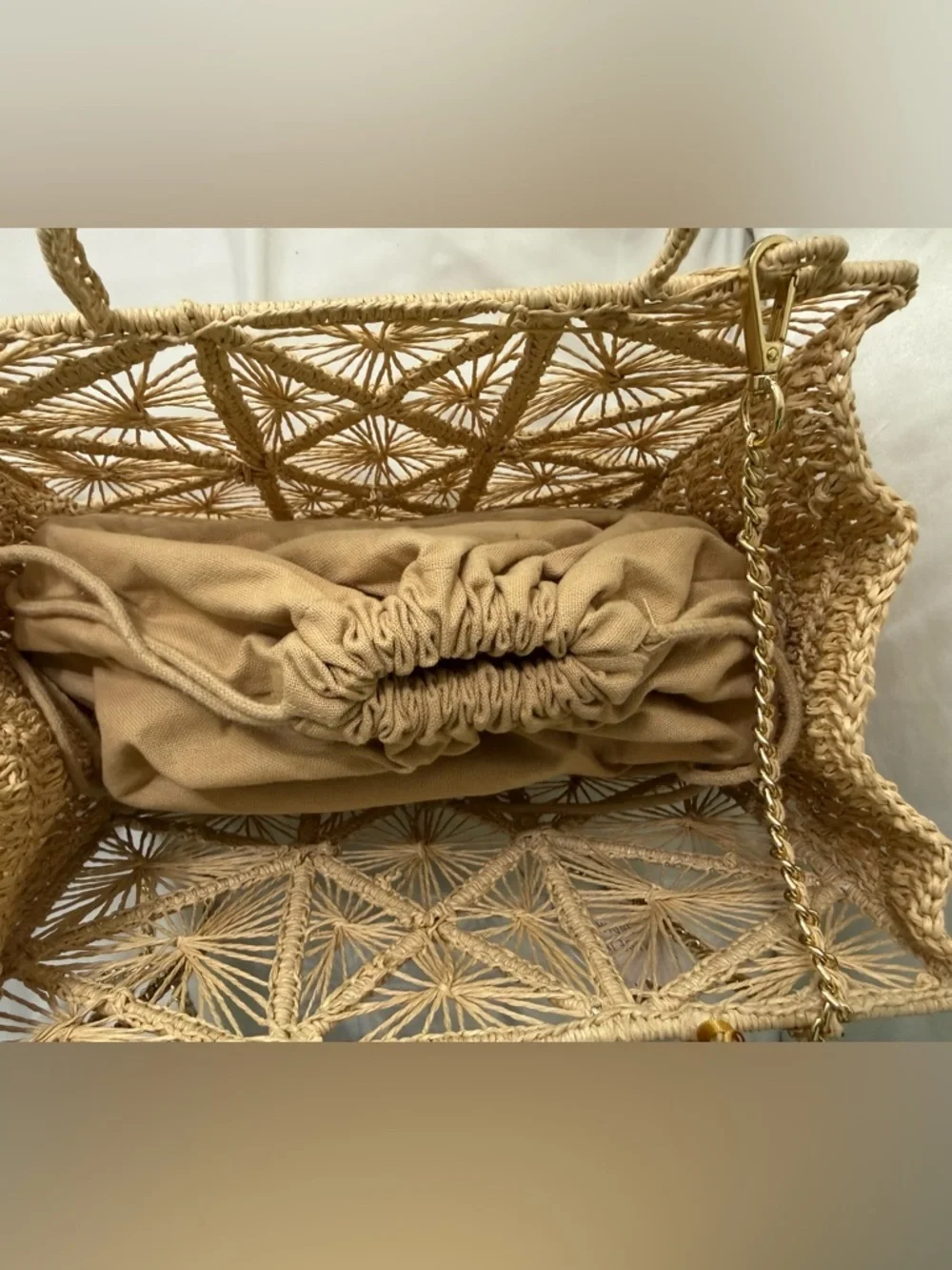 House of Harlow 1960 Beige Woven Geometric Tote - Picture 4 of 4